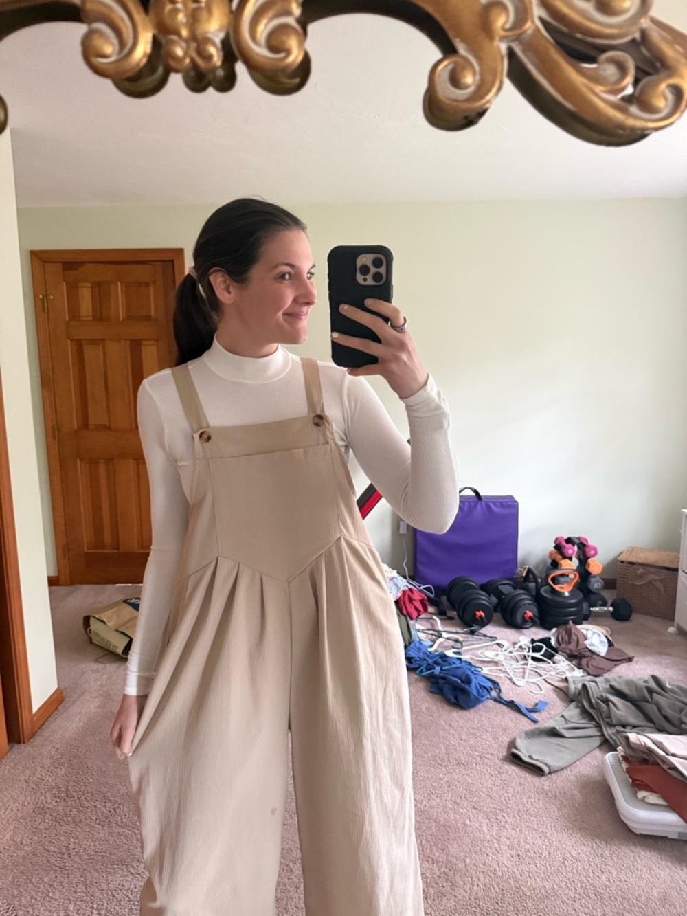 Garage Beige Wide-Leg Pinafore Jumpsuit